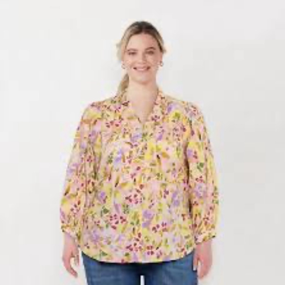 ❤️2/$15 or 3/$21❤️ NWT Lauren Conrad Dolman Sleeve Floral Blouse, Size Large